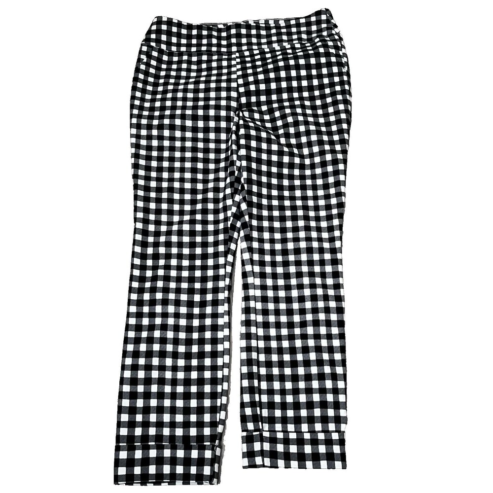 New York And Company Black Checker High‎ Rise Pull On Dress Pants Size L Classic